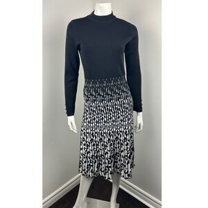 Lipsy London Knit Midi Dress Long Sleeve Stretch Pleated Fit & Flare Work US 8